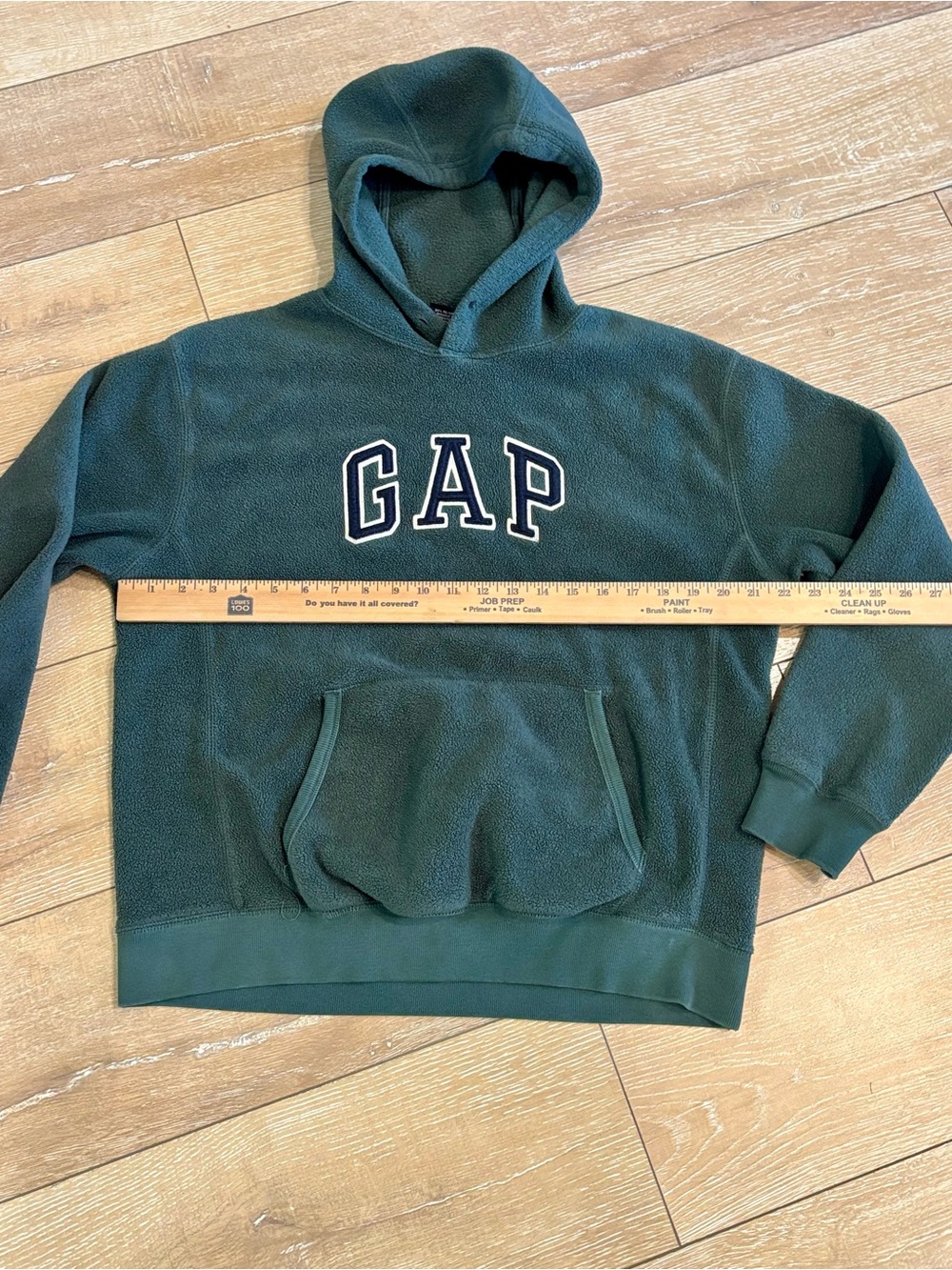 Vintage GAP Fleece Hoodie Green Logo Pullover Small Petite S/P - Picture 5 of 6